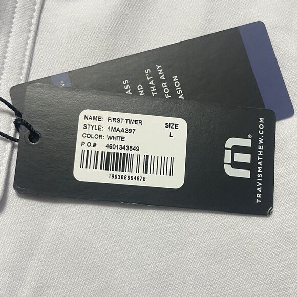 NWT Travis Mathew First Timer Golf Performance Polo Shirt Peru White Gray L Men - Picture 5 of 10
